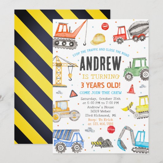 Invitation Custom Une Fête d'anniversaire de construction mod (Devant / Derrière)