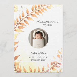 Invitation Custom Watercolor Floral Birth Announcement Card