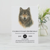 Invitation Custom Watercolor Wolf Birthday (Debout devant)