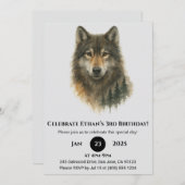 Invitation Custom Watercolor Wolf Birthday  (Devant / Derrière)