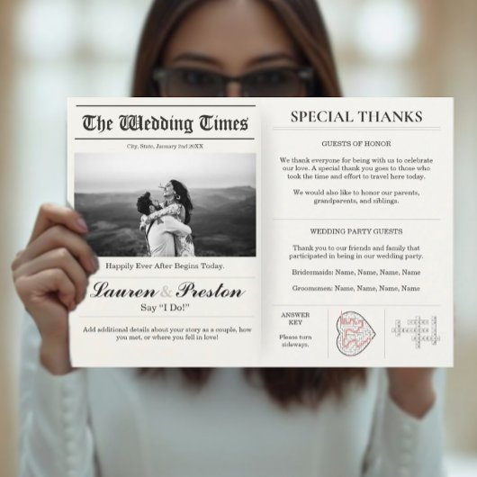 Invitation Custom Wedding Newspaper - Fun Guest Activity Book