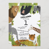 Invitation Customisé Mignonne Jungle Animaux Safari Anniversa (Devant / Derrière)