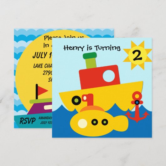 Invitation customisée d'anniversaire de bateaux (Devant / Derrière)