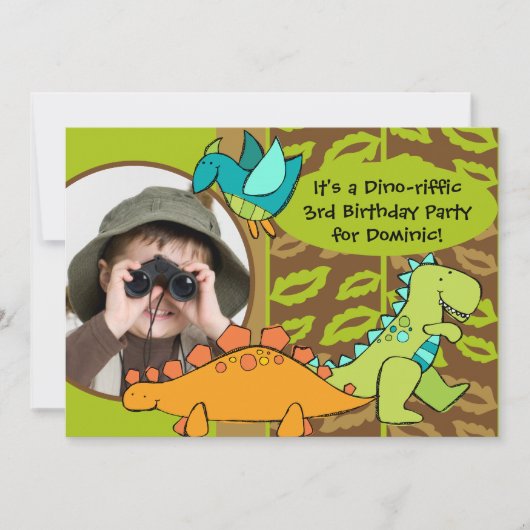 Invitation customisée d'anniversaire de dinosaure (Devant)