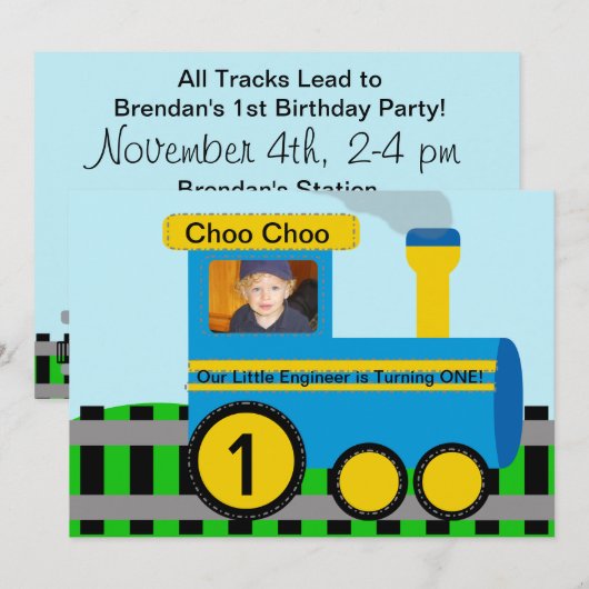 Invitation customisée d'anniversaire de train de (Devant / Derrière)
