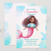 Invitation Customizable African American Mermaid Party (Devant / Derrière)