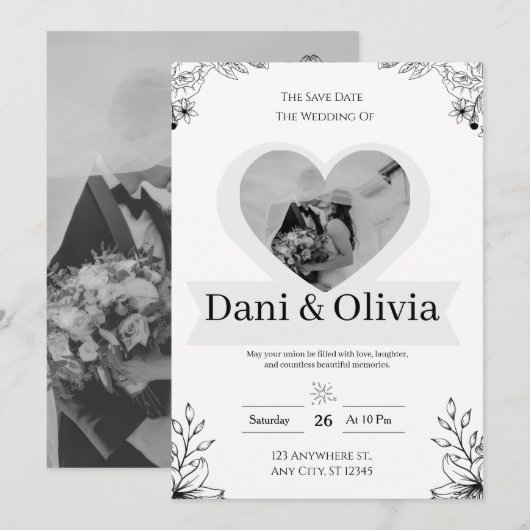 Invitation Customizable Classic Black Calligraphy Wedding (Devant / Derrière)