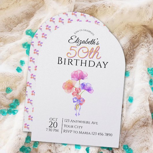 Invitation Customizable Floral Minimalist Milestone Birthday