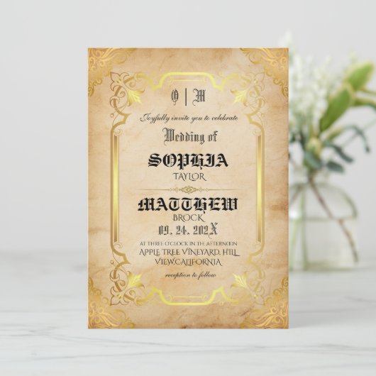 Invitation Customizable Medieval Gold Wedding (Debout devant)