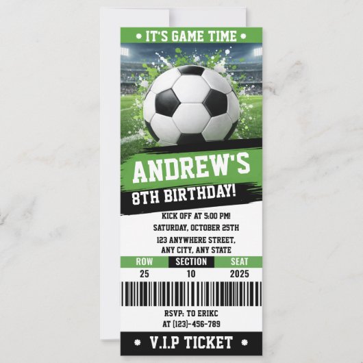 Invitation Customizable Soccer Printable Ticket Birthday (Devant)