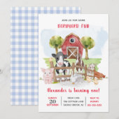 Invitation Cute 1er anniversaire Animaux de ferme Barnyard En (Devant / Derrière)