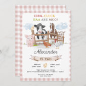Invitation Cute 2e anniversaire Animaux de ferme Barnyard Enf (Devant / Derrière)