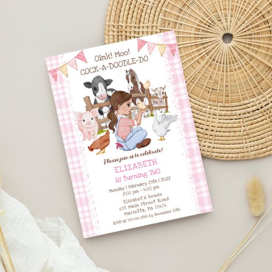 Invitation Cute 2e anniversaire Animaux de ferme Barnyard Enf