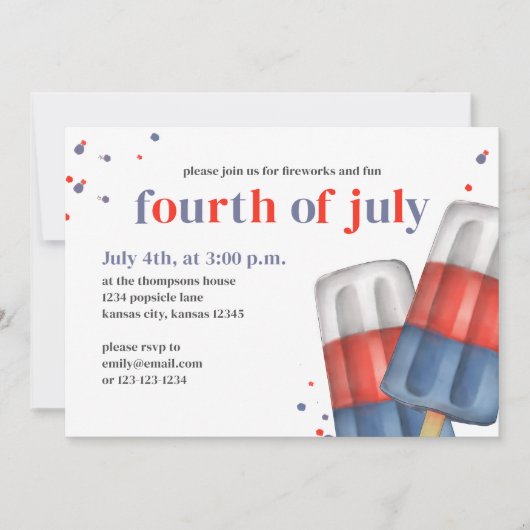 Invitation Cute 4 juillet Fête d'été Custom (Devant)