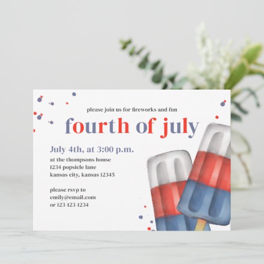 Invitation Cute 4 juillet Fête d'été Custom (Debout devant)
