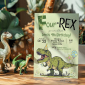 Invitation Cute 4-REX Dinosaur Dinosaure Boy 4e fête d'annive