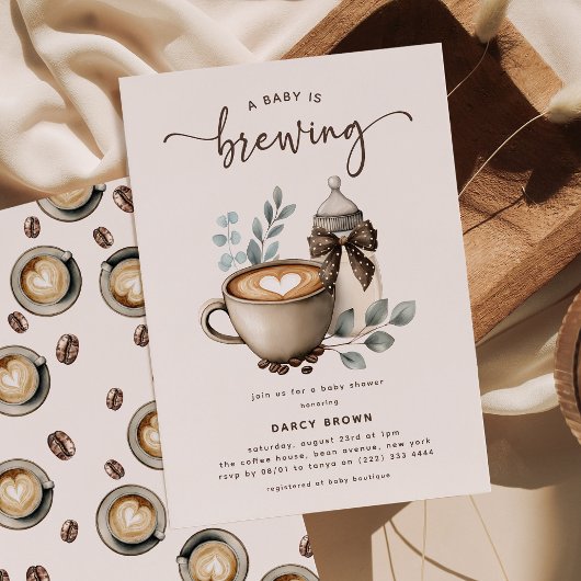Invitation Cute 'a Baby is Brewing' Coffee Baby Shower