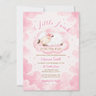 Invitation Cute A Little Lamb Baby Shower Pink Cloud Theme