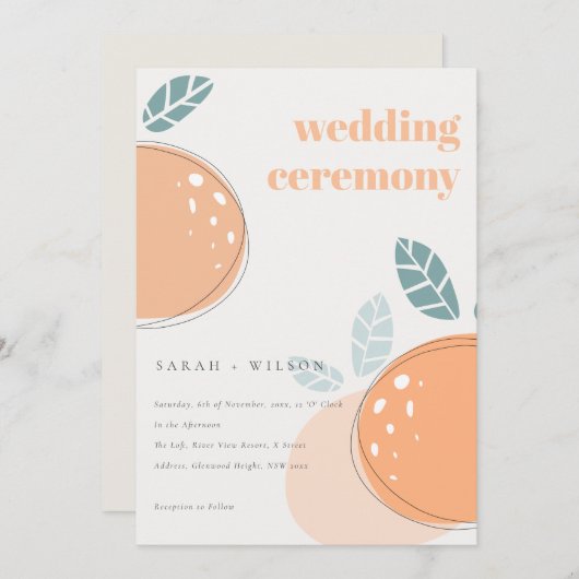 Invitation Cute Abstrait Orange Fruité Gras Mariage (Devant / Derrière)