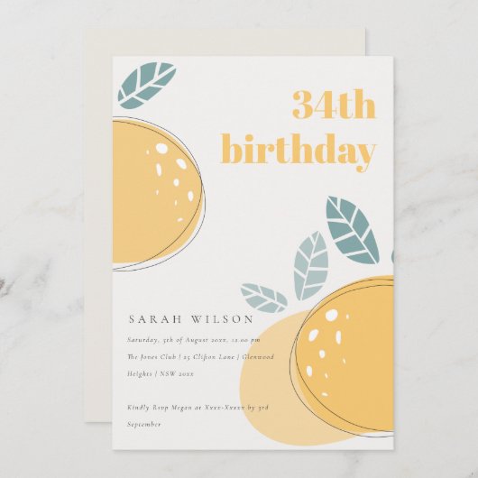 Invitation Cute Abstraite Fruité Citron Gras N'Importe Quel  (Devant / Derrière)