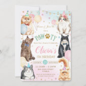 Invitation Cute adorable Chats Pawty Balloons Anniversaire I (Devant)