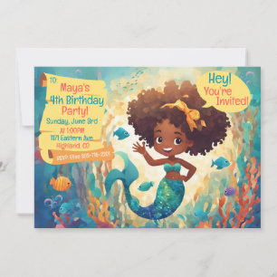 Invitation Cute Africaine Américaine Sirène Anniversaire Invi