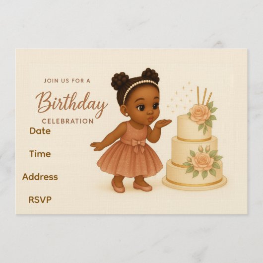 Invitation Cute African-American Chibi Girl Birthday Invite (Devant)