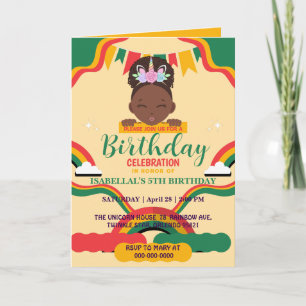 Invitation Cute afro licorne Africaine amérique filles Annive