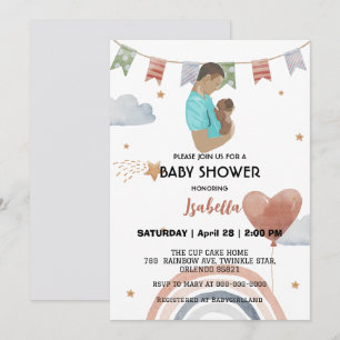 Invitation Cute afro papa baby shower de ballon arc-en-ciel é