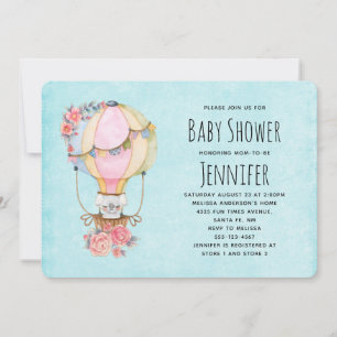 Invitation Cute air chaud ballon Baby shower d'aquarelle Invi