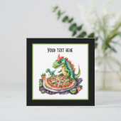 Invitation Cute ajouter nom pizza dinosaur fête (Debout devant)