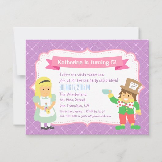 Invitation Cute Alice et Hatter Wonderland Tea Party (Devant)