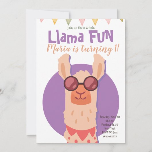 Invitation Cute Alpaca Llama Anniversaire de enfant amusant (Devant)