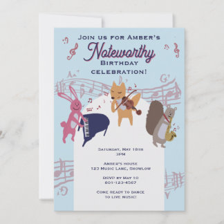 Invitation Cute Animal Band Playing Instruments Custom 