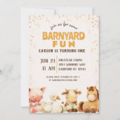 Invitation Cute animal de ferme Barnyard premier anniversaire (Devant)