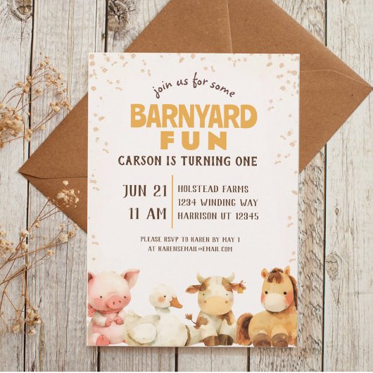 Invitation Cute animal de ferme Barnyard premier anniversaire
