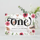 Invitation Cute Animal & Floral 'ONE' Tea Party 1er anniversa (Debout devant)