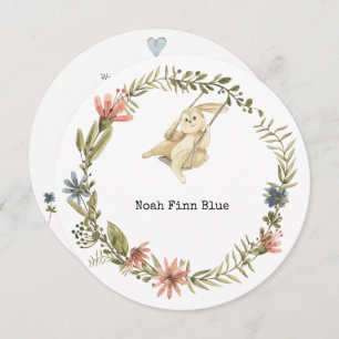 Invitation Cute Animal Rabbit Baby Boy Announcement Card