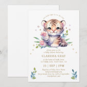 Invitation Cute Animal Tiger Etoiles Baby shower blanc (Devant / Derrière)