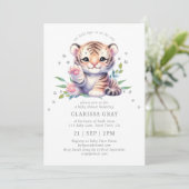 Invitation Cute animal Tiger étoiles Baby shower bleu (Debout devant)