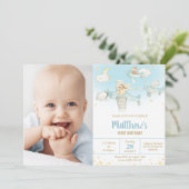 Invitation Cute Animals Avion Stars Sky Birthday Boy Photo (Debout devant)