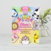 Invitation  Cute animals Squish Girl Birthday party (Debout devant)