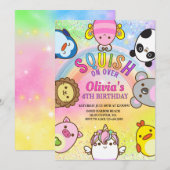 Invitation  Cute animals Squish Girl Birthday party (Devant / Derrière)