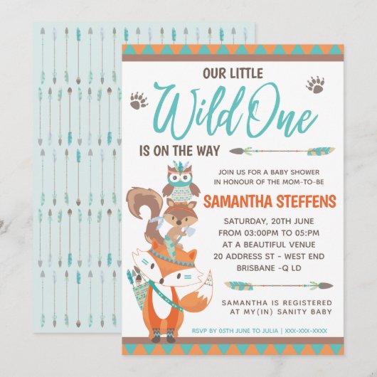 Invitation Cute Animaux Totem Wild Un Baby shower (Devant / Derrière)