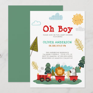 Invitation Cute Animaux Train Travel Boys Baby shower