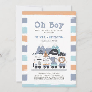 Invitation Cute Animaux Train Travel Boys Baby shower