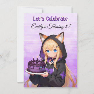 Invitation Cute Anime Girl and Dragon Girl's Birthday Party