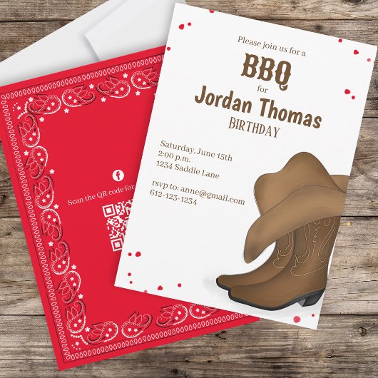 Invitation Cute Anniversaire Cowboy BBQ QR Code Médias sociau