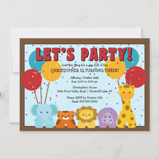 Invitation Cute Anniversaire de enfant de la jungle Safari (Devant)