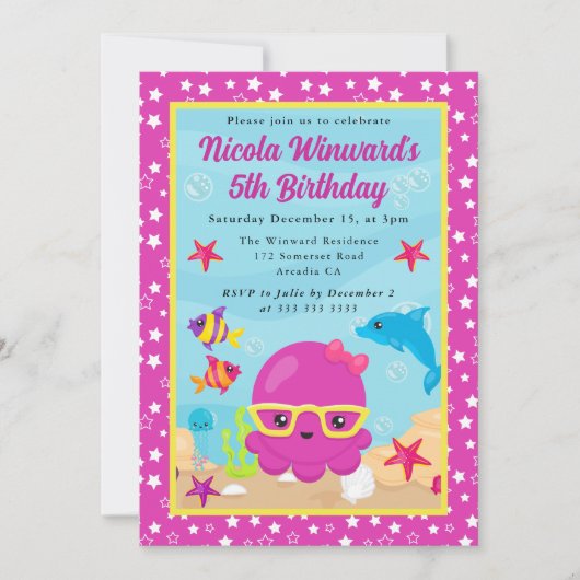 Invitation Cute Anniversaire de enfant de pieuvre sous-marine (Devant)